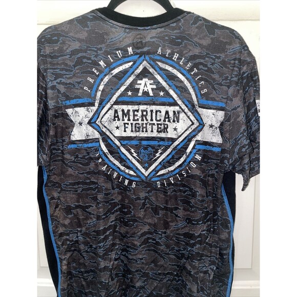 American Fighter Men XL Blue black white Training T Shirt UFC MMA Gym Workout - Picture 9 of 9